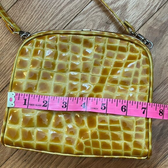 Vintage Ro-El Faux Croc Leather Crossbody Bag Shoulder Purse Yellow Hinged - Picture 13 of 16